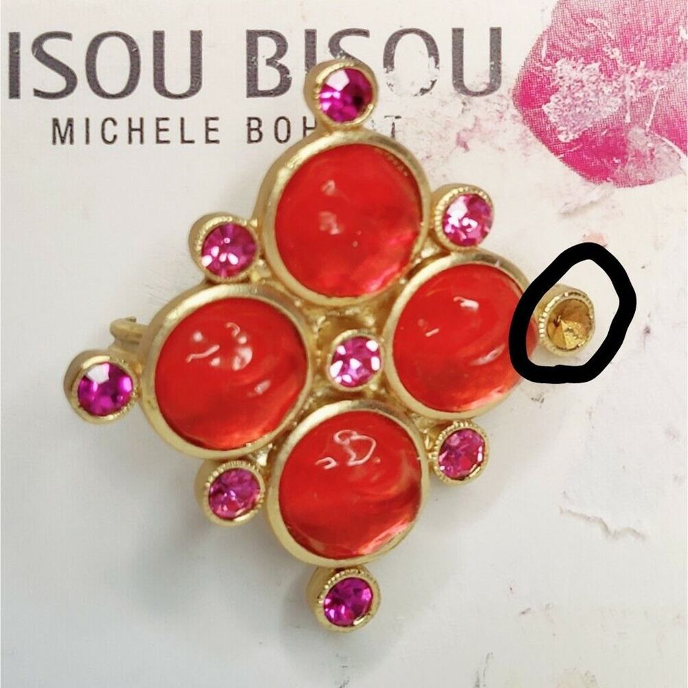 Bisou Bisou Vtg Red & Orange Sizable Gold Tone Cocktail Ring 90s Costume Jewelry - Picture 4 of 6